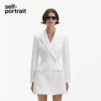 self-portrait 2024 spring and summer pure white heavy crepe suit collar suit dress