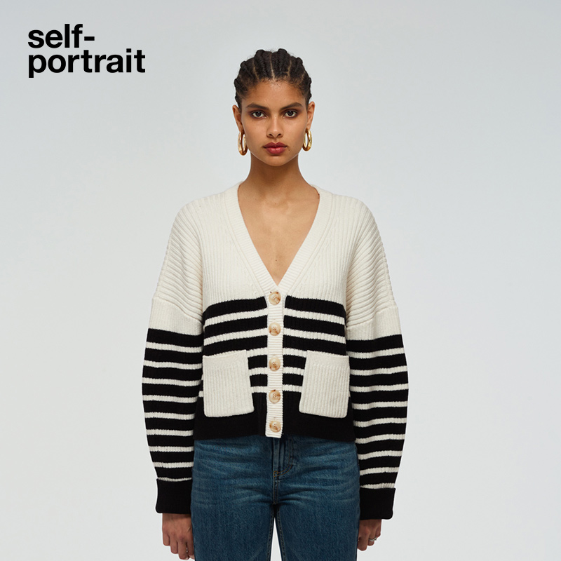 self-portrait 2022 early spring striped sweater coat loose long-sleeved knitted sweater cardigan