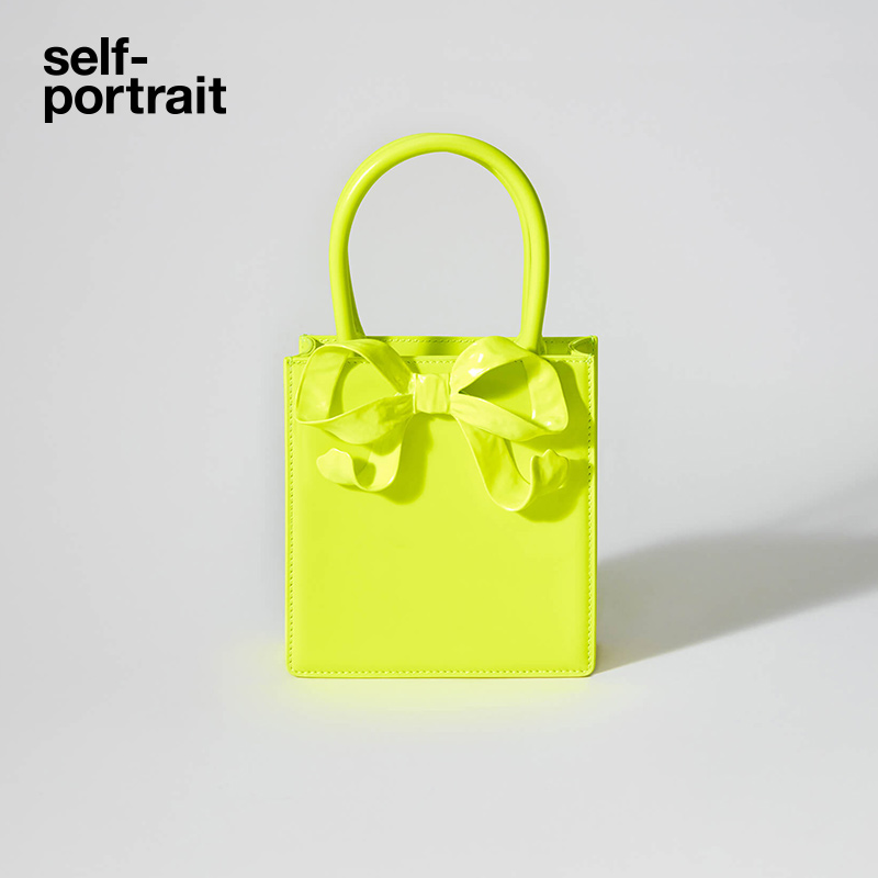 self-portrait 2023 early spring lemon yellow mini tote bag with the same color bow