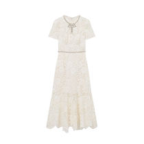 self-portrait 2024 early autumn new ivory white sweet round neck diamond bow lace dress