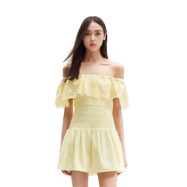 Relaxing holiday] self-portrait 2024 spring and summer cream yellow one-shoulder waist sweet dress