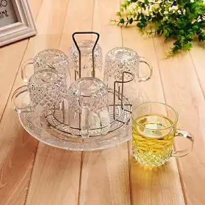 Glass set water cup set of 6 family living room drinking cups set of colorless and transparent creative household heat-resistant)