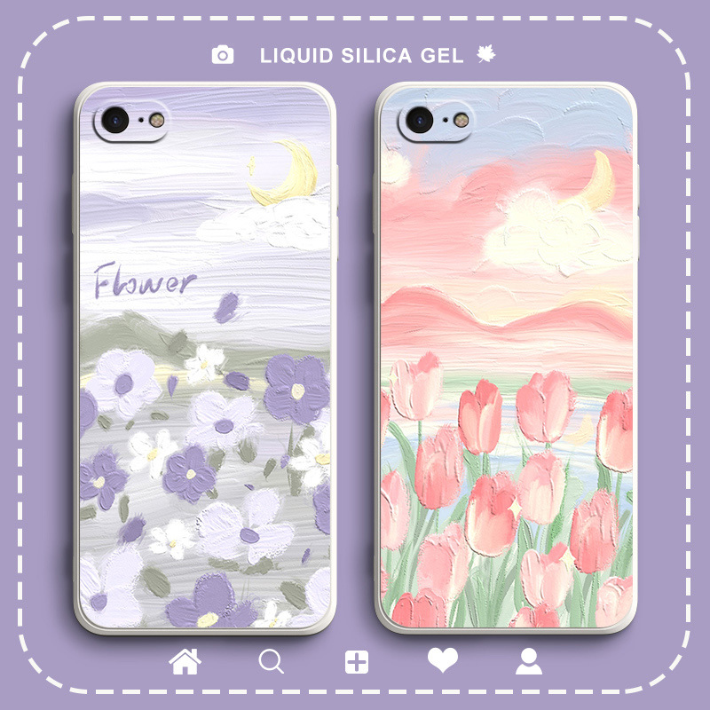 Tulip-Themed Phone Case for iPhone 6S Plus, 8 Plus, Apple 15 Protective Cover, 14 Pro Max Anti-Drop New Model for Apple 12/13/11 Mini/7/6S Liquid Case for Men and Women, X/Se Internet Celebrity Style