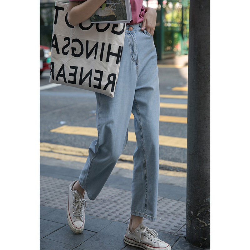 Summer fat sister jeans women's large size women's pear-shaped body pants legs thick mm thin straight nine-point pants thin