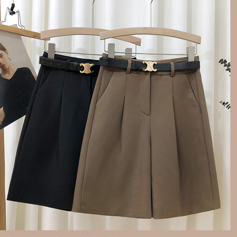 Coffee-colored suit shorts women's summer fat mm high waist Bermuda five-point pants large size a-line five-point pants 200 catties thin section