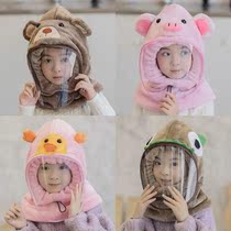 Autumn and winter childrens hat cycling warm neck hooded baby pullover hat cartoon ear protection with mask windproof cap