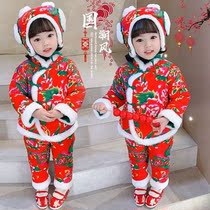 Childrens clothing Northeast ethnic style large flower autumn performance clothing set girls winter thickened cotton clothing Tang suit two-piece set
