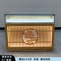 Chinese Solid Wood Jewelry Exhibition Cabinet Emerald Jade Ware Jewelry Products Silver Accessories Glass Cabinet Table Character Painting Ancient Play Relics Exhibition Cabinet