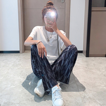 The pierced wide-leg pants have a high waist sensation The summer thin 2021 new loose straight barrel leisurely and thin pants
