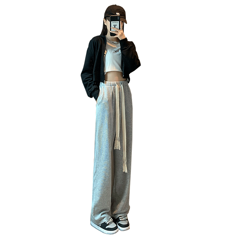 Drawstring gray sweatpants, loose, lazy and velvet