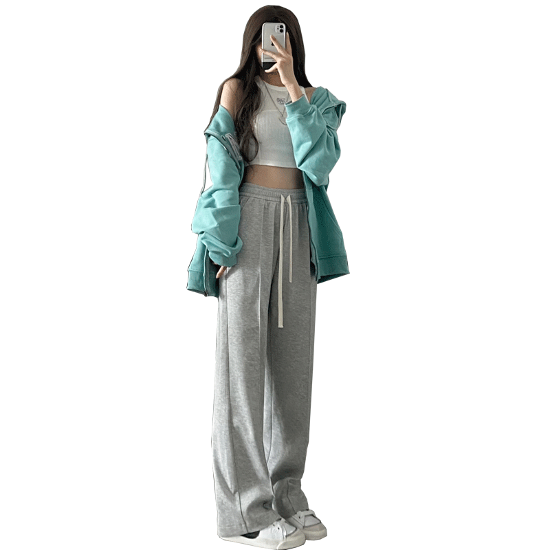 Gray wide leg pants for women in spring, autumn and winter with high waist and slimming