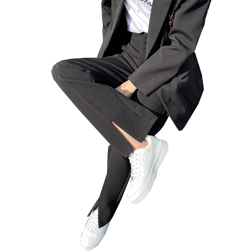 New spring and autumn high-waisted floor-length suit pants with slits