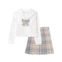 Orthodox jk Uniform Lattice Skirt Suit Bad Foundation Intermediate Suit College Style White No-Ben Swarovan Suit Women's Wear