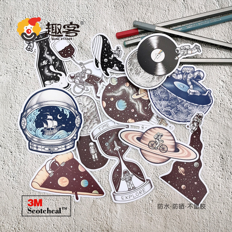 Anecker Spacewalk Stickler Suitcase Notebook with skateboard bike suitcase Waterproof 3M Sticker-Taobao