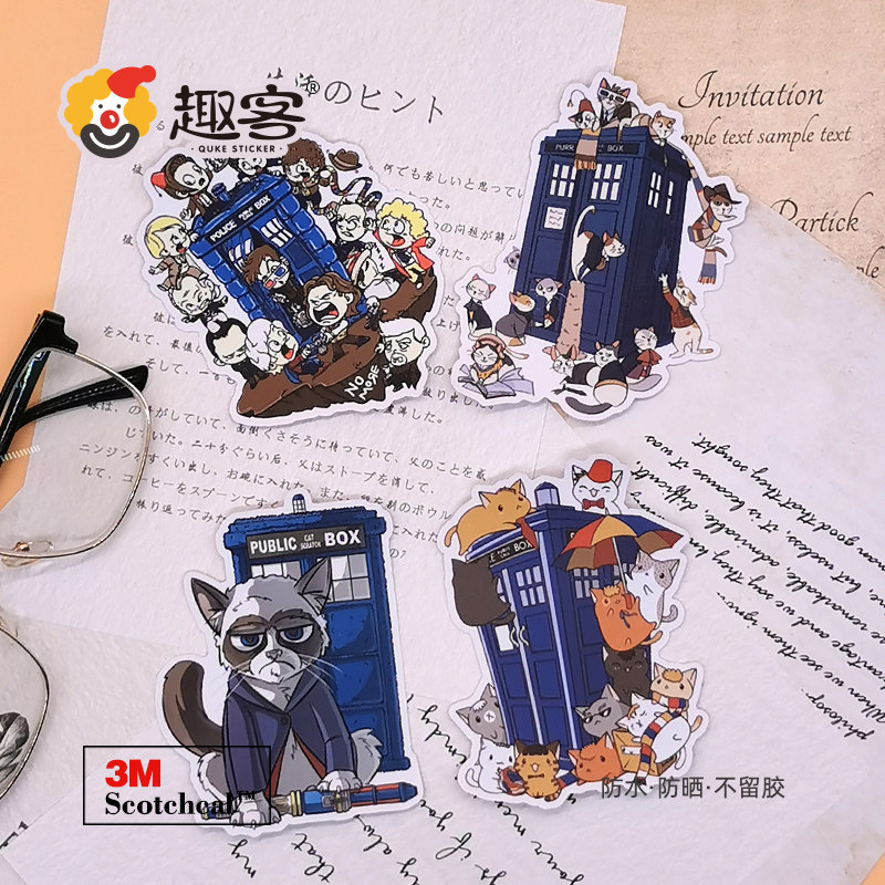 4 Cartoon Stickers Free Sticker Free Sticker Fridge Skateboard Pull Rod Case Socket Guitar Personality Waterproof 3M sticker-Taobao