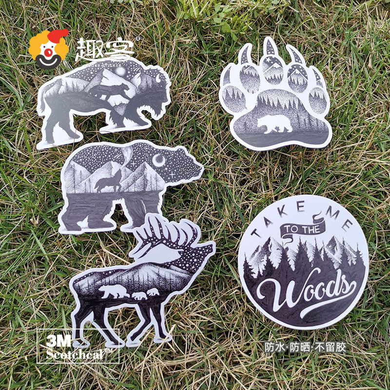 5pcs Camping Stickers Guitar Stickers Laptop Luggage Stickers Skateboard Refrigerator Suitcase Waterproof Stickers