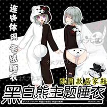 Black & White Bear Conjoined Sleeping Clotheson Secondary Meta Perimeter Cartoon COS Flannel Pure Cotton Male And Female Autumn Winter Home Clothing