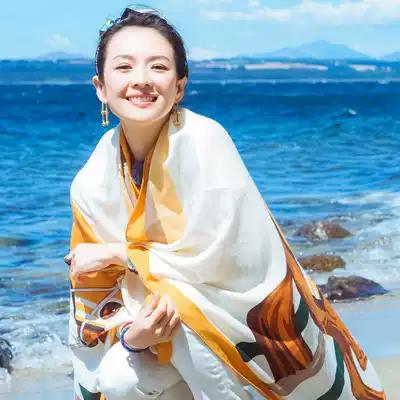 Silk scarf women's summer outdoor wild summer thin ethnic style dual-use shawl oversized beach towel spring and autumn gauze towel