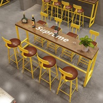 Solid wood table and chair combination against the wall long home balcony high table Internet celebrity window bar table milk tea shop bar table