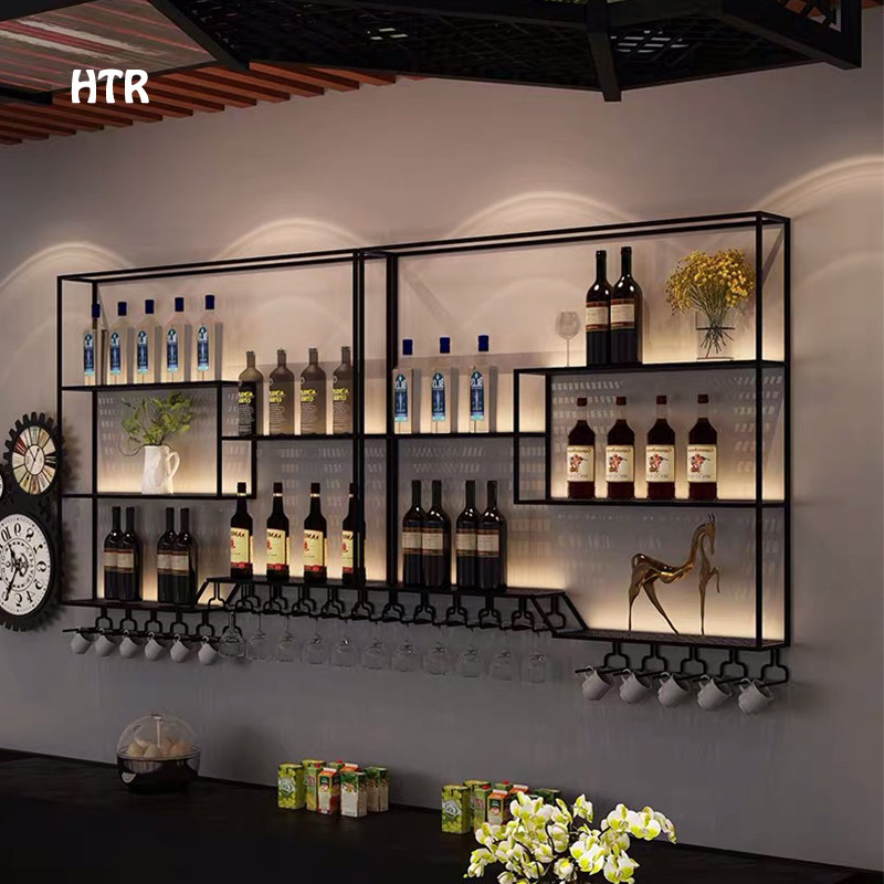 Bar bar wine cabinet display rack creative dining room wine rack wall hanging wrought iron wall rack wine display cabinet
