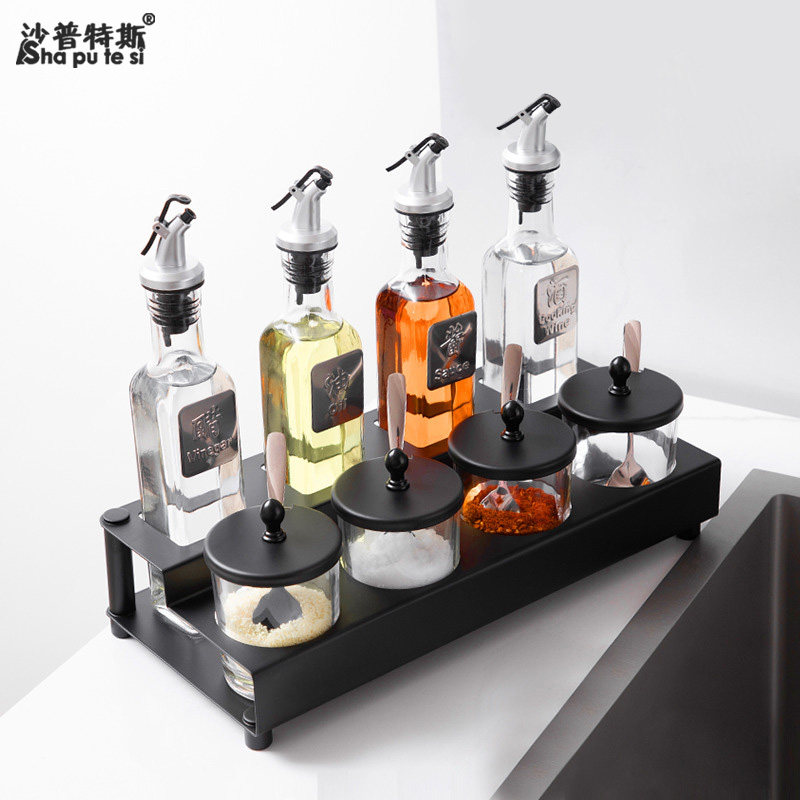 Adapted Nine Shepherd Kitchen Seasoned Bottle 304 Stainless Steel Home Oil Salt Sauce Vinegar Suit Shelve Seasoning Cans