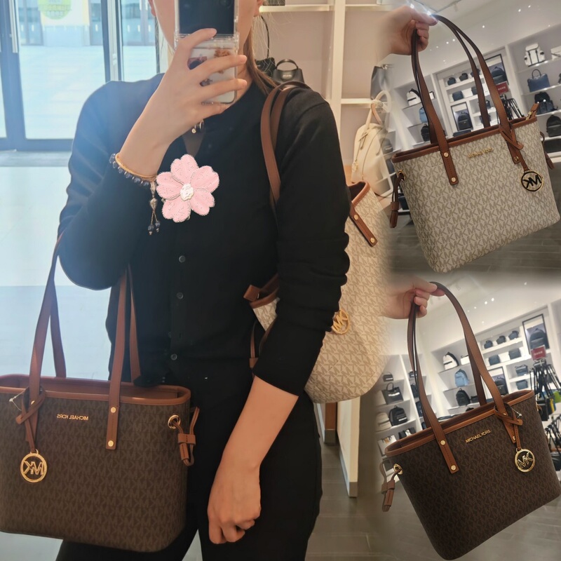 Authentic Mk Women's Bag from North America, Classic Genuine Leather Jet Set Basket-Style Small Tote, Versatile Large Capacity Handbag and Crossbody Bag