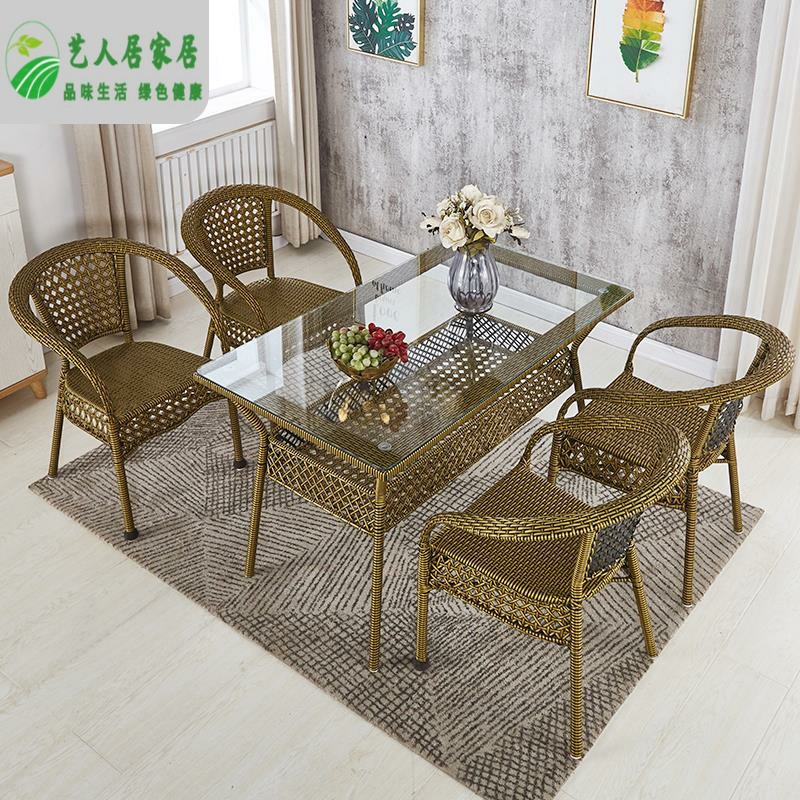 Imitation rattan chairs, is suing garden 345 sets leisure large rectangular balcony cane tea tables and chairs combination