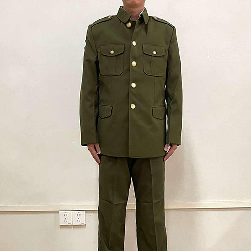 04 Yellow-Green Winter Suit for Men, Winter Twill Thickened Trousers, Wool Material, Old-Fashioned High-End Zhongshan Suit Complete Set