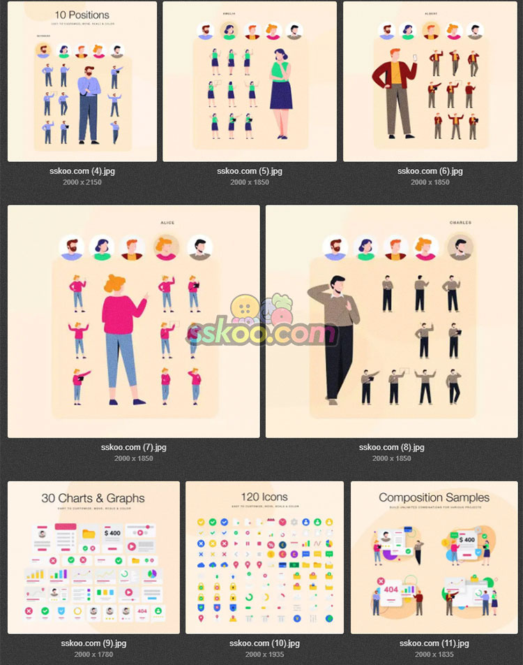 时尚创意模块化人物形象插图插画UI图标icon设计png免扣素材图片插图10