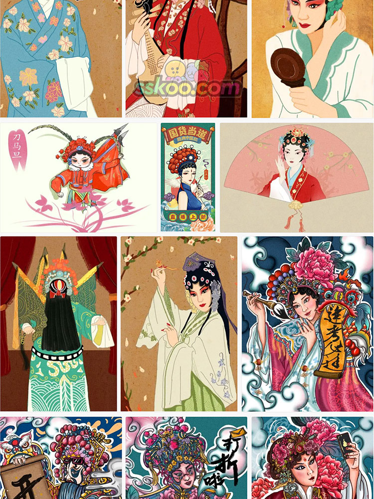 国潮国粹京剧脸谱花旦小生插图海报封面背景PSD设计素材模板插图7