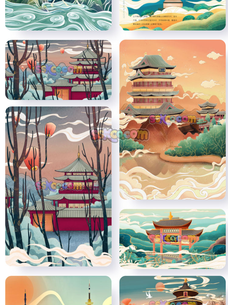 中国风古典古建筑城市特色风景场景海报背景PSD设计素材模板插图2