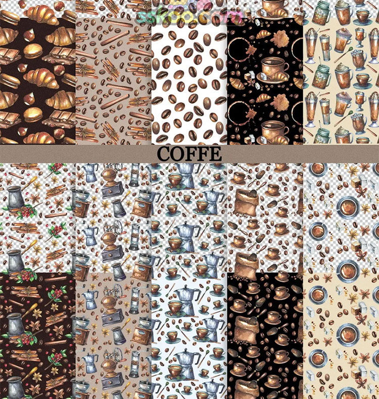 复古手绘水彩风格可可豆制作器具咖啡插画纹理背景jpg图片素材插图4