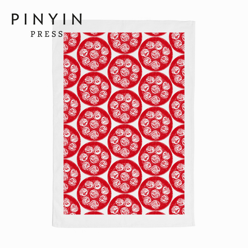 [Discounted Item] Pinyinpress Hand-Painted Cotton and Linen Tea Towel, Absorbent Cloth for Kitchen and Restaurant, Small Steamed Bun