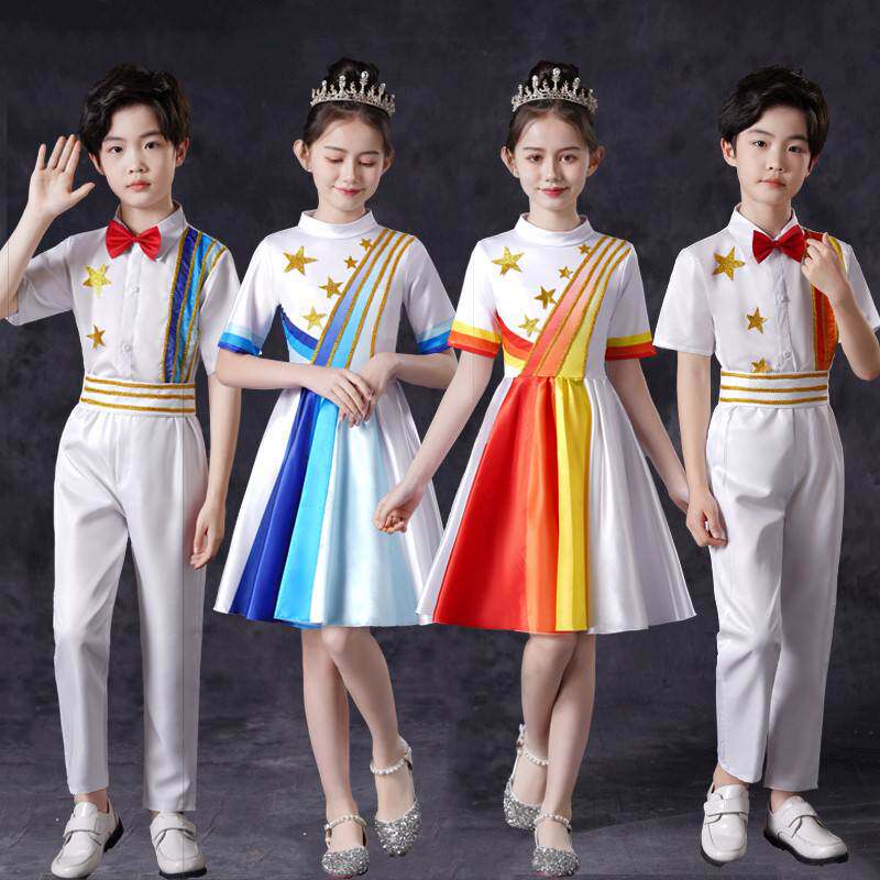 New Year's Day children's chorus performance costumes boys and girls chorus dress primary school students poetry recitation red song performance costumes