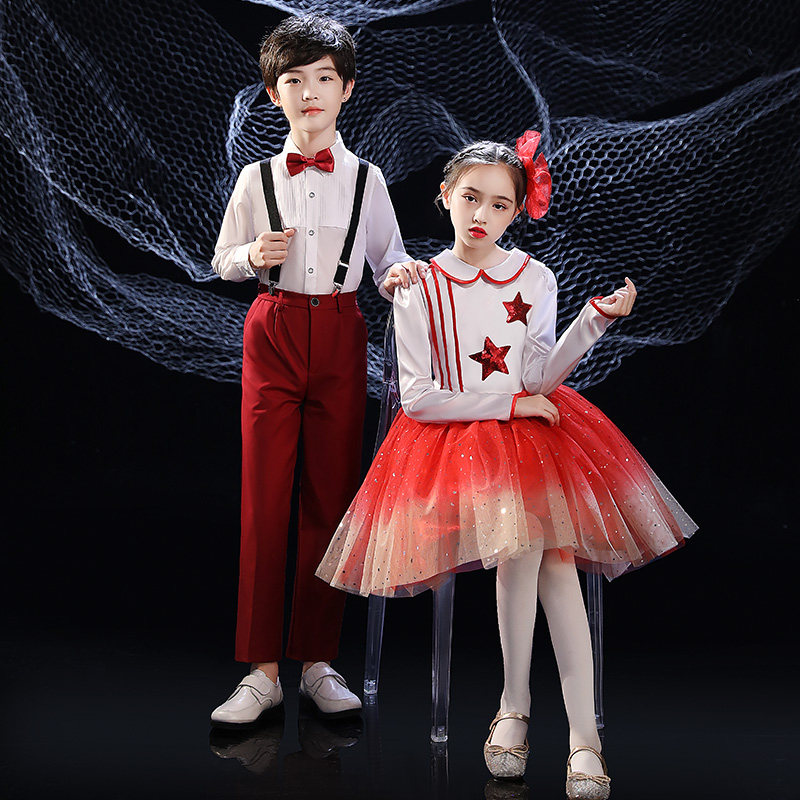 National Day children's chorus costumes performance costumes boys and girls primary and secondary school choir host recitation performance costumes