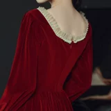 Демисезонное красное бархатное вечернее платье, коллекция 2021