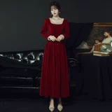 Демисезонное красное бархатное вечернее платье, коллекция 2021