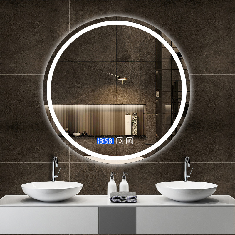 Smart Bathroom Mirror Touch Screen LED Lamp Mirror Aluminum Alloy Round Mesh Red Toilet Cosmetic Mirror Makeup room Nordic