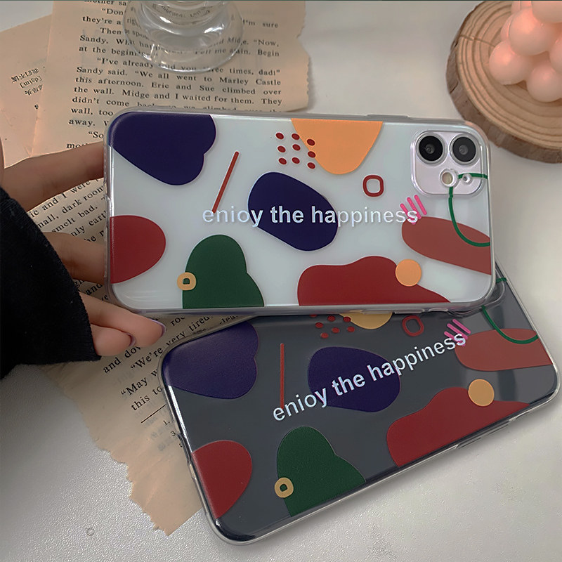 South Korean ins transparent geometric literals apply 12promax Apple x mobile phone protection shell iphone11 mesh red xr softshell small crowdsourced 8plus silicone xs max full bag