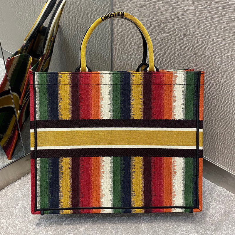 Color Stripe Large2021 new pattern Gu Jia Same D home book   tote letter Embroidery Tote Bag handbag Montaigne saddle Female bag