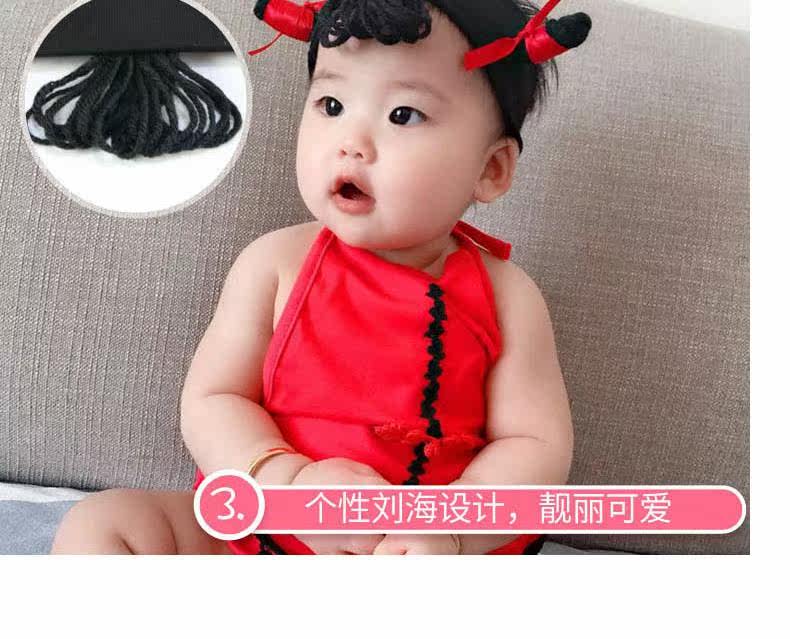 Парик 儿童假发帽子一体 时尚男女宝宝哪吒假发配饰儿童百天周岁搞笑头