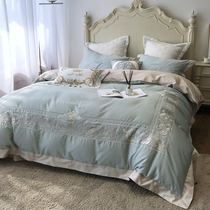 Nordic Wind Bed Four Pieces Summer Pure Cotton All-cotton Home 100 Upscale Naked Sleep Wedding Bed Linen Quilt