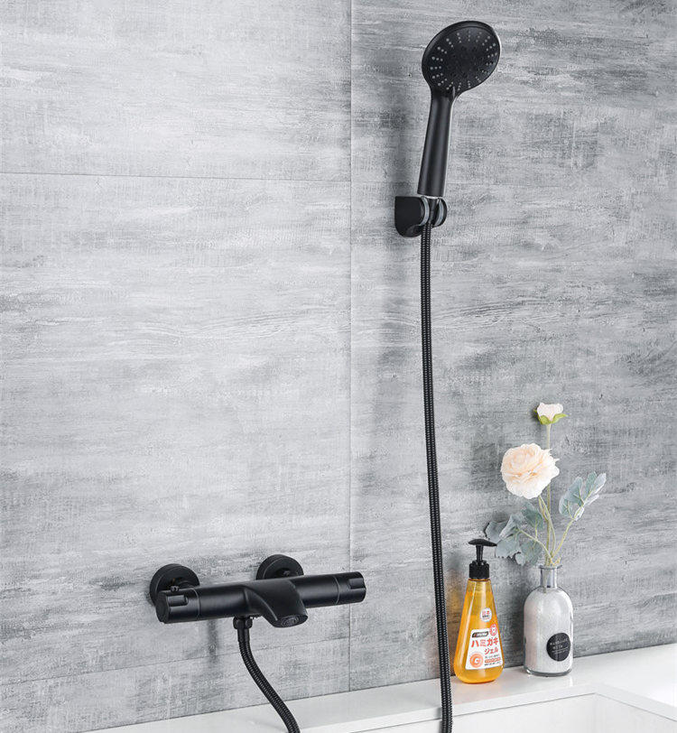 Brushed gold bathroom thermostatic shower nozzle simple shower set black wall-mounted pressurized bathtub faucet