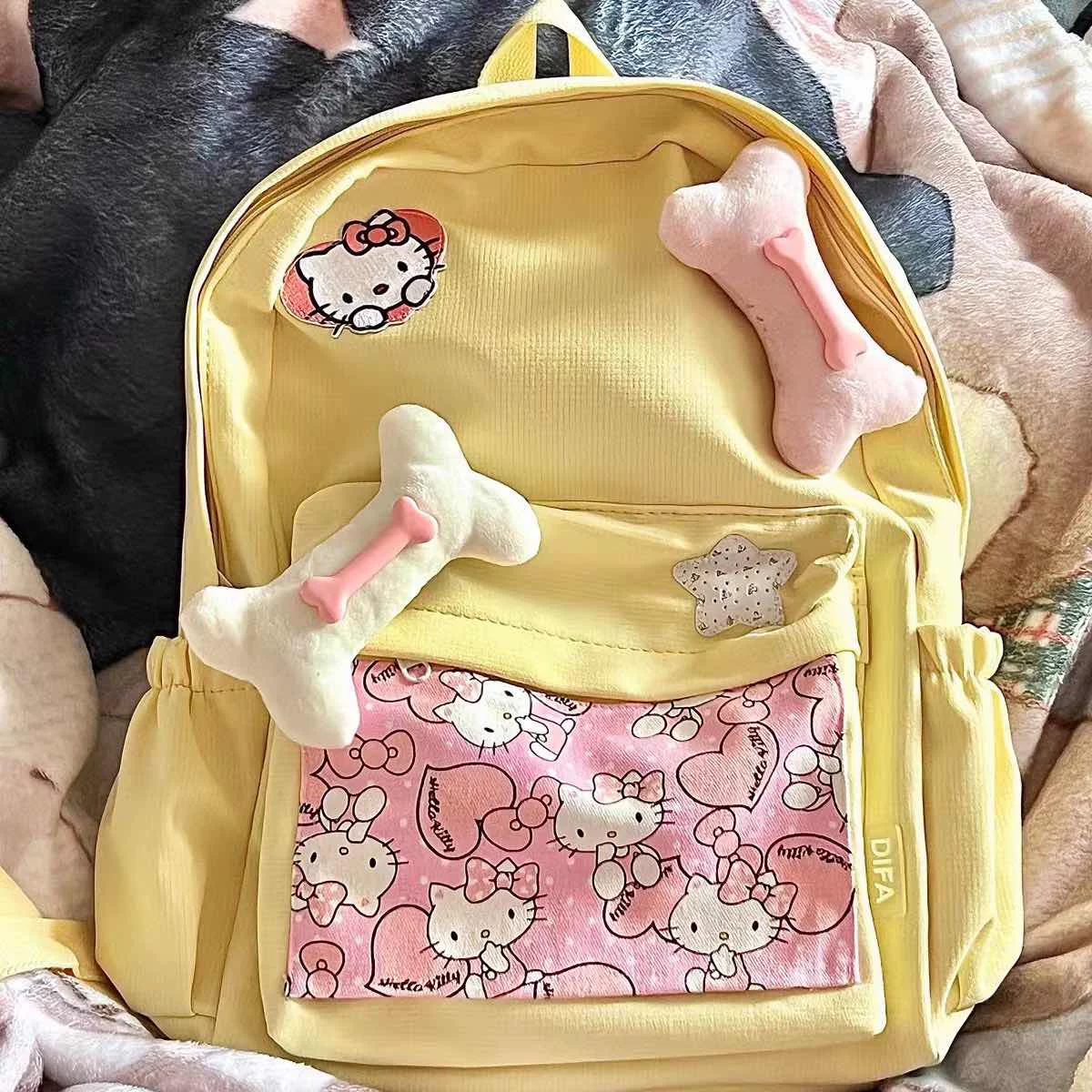 Hello Kitty, hello kitty, backpack, cute cartoon capacious bag