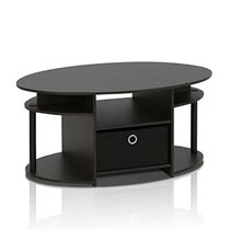 Oval Coffee Table with Built-in Shelves and Bin Simple Desig