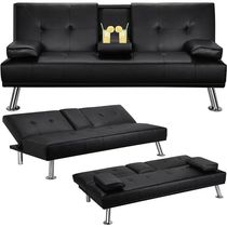 Modern Faux Leather Sofa Bed Convertible Folding Futon With
