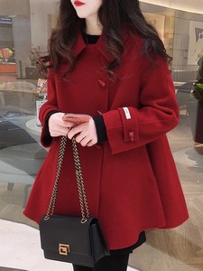 Anti-season red double-sided cashmere coat women's 2023 autumn and winter new korean style wear a small cape woolen coat