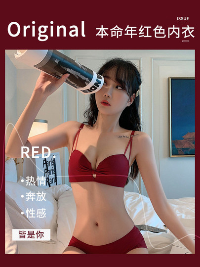 Victoria Red Lingerie Set for Women, Year of the Horse Wedding Bride Outfit, Zodiac Year, Small Bust Push-Up Sexy Bra and Panties