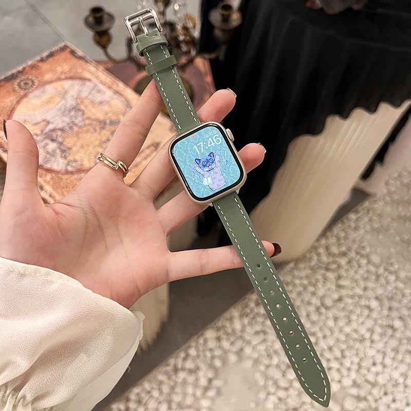 Совместимый ремешок для IWATCH S9 из кожи Hermes Advanced Applewatch Ultra2/S9 Apple Watch Bandes Creative Creative Green Fragrance Женский осенний новый продукт Проволочный ремешок
