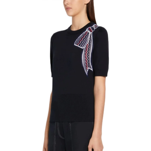 Военно-морская футболка с коротким рукавом с бантиком, с вышивкой